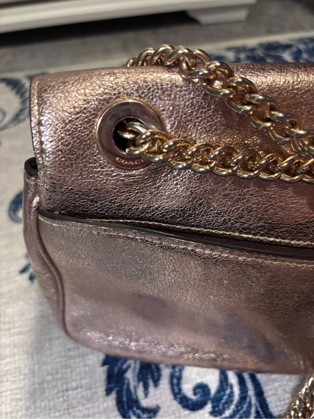 Coach Crinkle Metallic Leather Cassidy Crossbody Bag in Rose Gold - Picture 9 of 14